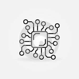 Chip Processor or Circuit Board linear vector concept icon