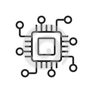 Chip technology icon in line design. microchip, processor, hardware technology on white background vector. Chip technology
