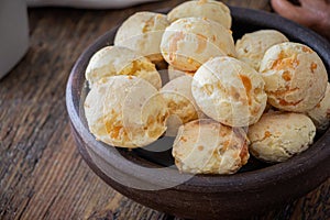 Chipa is a brazilian snack cheese bread, pao de queijo. photo
