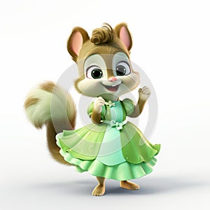 Chipette: A Humorous Disney Character In Vray Tracing Green Dress