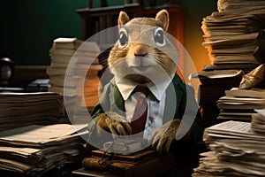 Chipmunk archivist at his desk photo