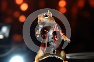 Chipmunk as a rock star singer, performing on stage