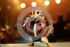 Chipmunk as a rock star singer, performing on stage