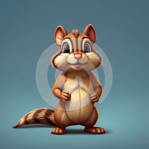 Chipmunk in cartoon style. Cute Chipmunk isolated on dark background. Watercolor drawing, hand-drawn Chipmunk in watercolor. For