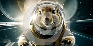 Chipmunk character astronaut inside space station