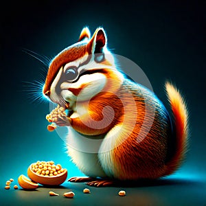 chipmunk eating seeds on a dark background. 3d rendering generative AI