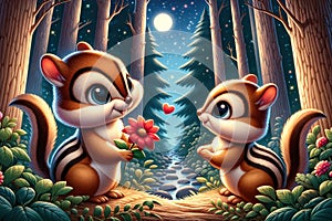 Chipmunks sharing a romantic moment in the forest photo