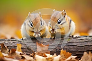 chipmunks stuffing their cheeks with acorns