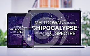 Chipocalypse concept with meltdown and spectre threat on screens of various devices photo