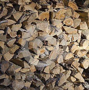 Chipped and sawn wood for kindling the furnace.