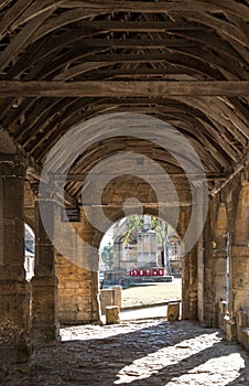 Chipping Campden, Gloucestershire, UK. Market Hall, historic arched building standing in the centre of the town