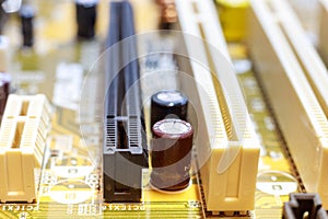 Chips On The red Board. Close-Up. Technological Progress Concept