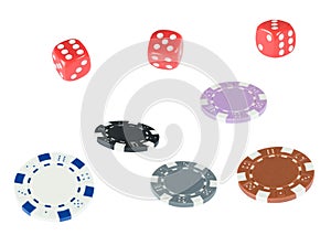 Chips and dice. gambling and betting concept