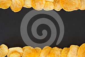 Chips food background ridged potato crisp frame