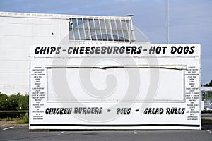 Chips, hot dogs, cheeseburgers hot take away mobile caravan cafe closed