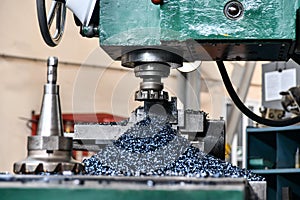 Chips on a milling machine after metal processing