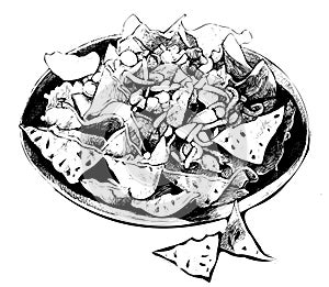 Chips nachos sketch hand drawn food Restaurant business concept.
