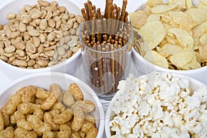 Chips peanuts popcorn salted sticks