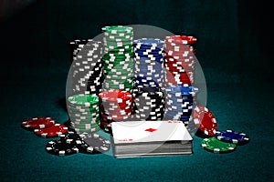 Chips for poker with cards