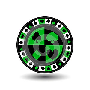 Chips for poker green a suit an icon on the white isolated background. illustration eps 10 . To use the websites, design, t