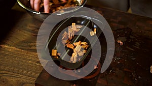 Chips for smoking meat background.
