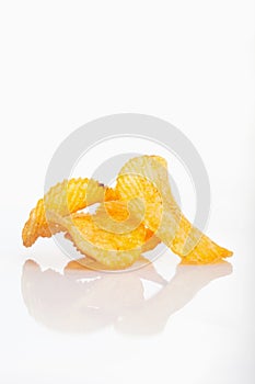 Potatoe chips on white background