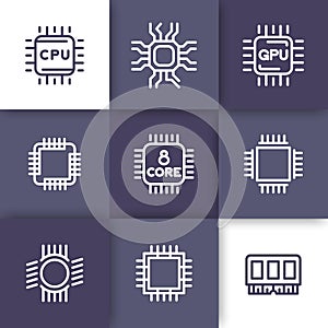 Chipset, cpu line icons set