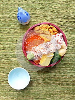 Chirashi Don Japanese Bento box, gourmet seafood