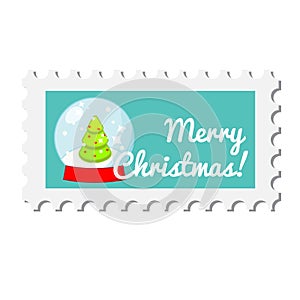 Chiristmas postal stamp with winter glass sphere. New year postage symbol. Vector icon