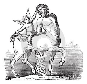 Chiron Centaur and Cupid statue or Furietti Centaurs and cupid vintage engraving photo