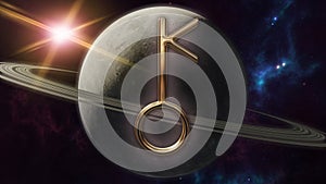 Chiron zodiac horoscope symbol and planet. 3D rendering