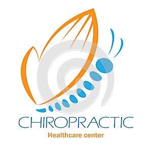 Chiropractic clinic logo with butterfly, symbol of hand and spin