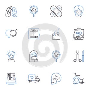 Chiropractic line icons collection. Manipulation, Spine, Adjustment, Wellness, Subluxation, Alignment, Muscles vector photo