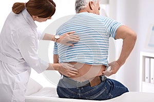 Chiropractor examining patient with back pain