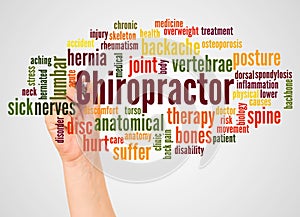 Chiropractor word cloud and hand with marker concept photo