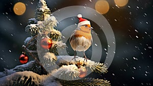 Chirping in Christmas: Robin with Santa Hat. Ai generated