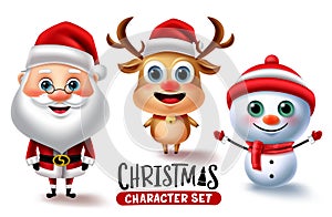 Chirstmas character vector set. Christmas characters like santa claus, reindeer and snow man isolated in white background.