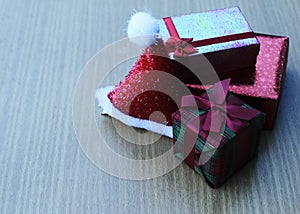 Chirstmas gift box with old wooden backgrounds