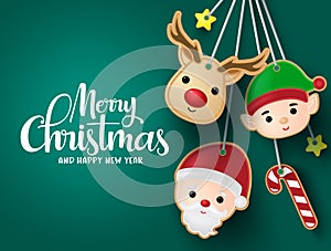 Chirtsmas hanging elements vector background template. Merry christmas greeting text in empty space for messages.