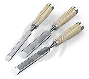 Chisel hand tool set with wooden handles