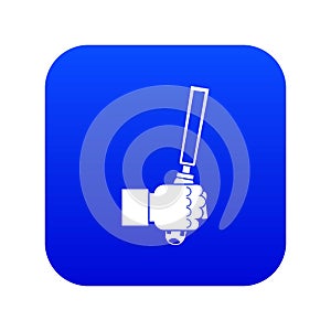 Chisel tool in man hend icon digital blue