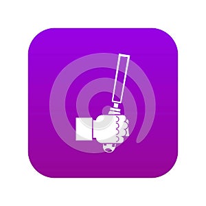 Chisel tool in man hend icon digital purple