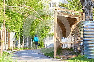 Chisinau, Moldova - 04.15.2016: Temporary walkway near the construction site. Safety measures for others.