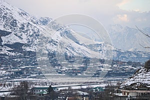 Chitral city covered in snow.