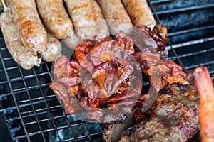 Chitterlings on grill, Thailand photo