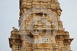 Chittorgarh Fort, details of the Victory Tower, Vijay Stambha, is a monumental tower, Rajasthan, India