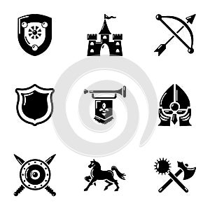 Chivalric icons set, simple style photo