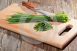 Chives on a cutting board