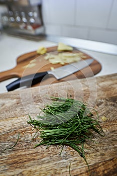 Chives sprouts and ginger, chopped