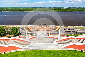 Chkalov ladder or Volzhskaya staircase in Nizhny Novgorod, which connects the Upper Volga and the Lower Volga embankment, Russia